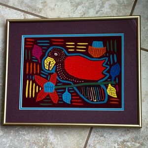 Framed Original Molas Reverse-appliqué textile art Panamas San Blas Islands.